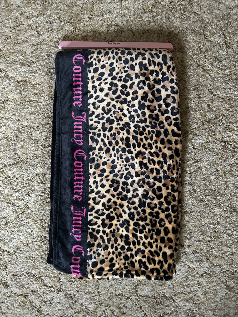 Juicy Couture Leopard Cheetah Print Black Border Hot Pink Logo Throw Blanket
